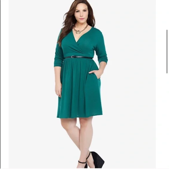 Torrid Lace Back Belted Teal Green Knit Dress - Picture 5 of 10